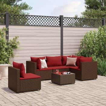 6-Piece Brown Poly Rattan Garden Lounge Set with Cushions