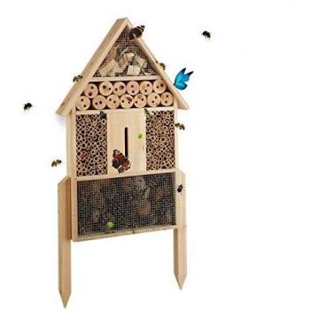 Casa para Insectos de Pie Grande, Madera Natural, 60.5 x 37 x 9 cm - Relaxdays