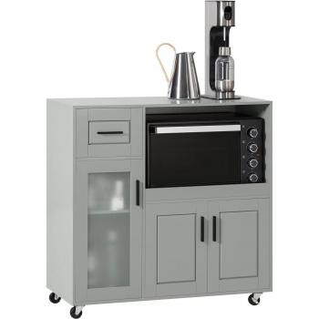Aparador Cocina con Ruedas SoBuy FSB78-HG, Mueble de Almacenamiento para Microondas, 3 Puertas y 1 Cajón, Dimensiones: 89 x 40 x 89 cm, Color