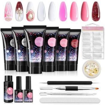 Kit de Uñas de Gel Completo,Con 6 Colores 30ml, Líquido Sinovial, Imprimación, Capa Superior, Kit de Extensión de Uñas para Diseño de Uñas,para Profesionale y Principiante, Regalo Original Mujer