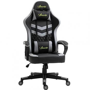Vinsetto Silla Gaming Ergonómica Basculante Altura Regulable con Reposacabezas y Cojín Lumbar para Oficina, Carga 120 kg, Dimensiones 61x70x121-129 cm, Color