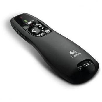 Logitech Wireless Presenter R400 - Puntero inalámbrico RF, color negro, con control de diapositivas, puntero láser rojo y receptor USB
