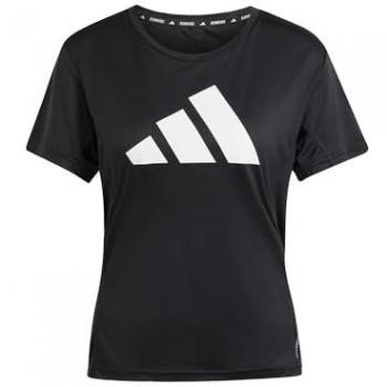Camiseta de manga corta para mujer Adidas Run It, color negro puro con detalles en blanco, talla XL