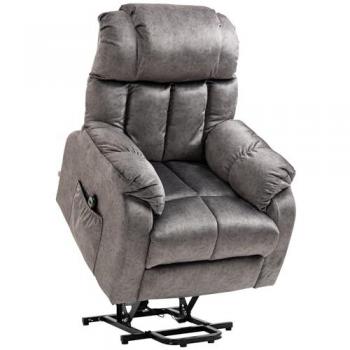 HOMCOM Sillón Relax Levanta Personas Eléctrico con Reposapiés, 2 Bolsillos Laterales, Mando a Distancia y Reclinación Eléctrica hasta 135°, Color Gris, Dimensiones: