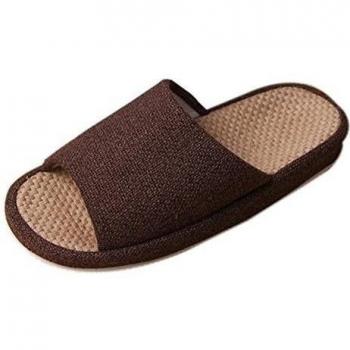 Bronze Times (TM) Zapatillas de Casa de Lino Algodón Antideslizantes Tatami Verano Premium(Cáfe) XL