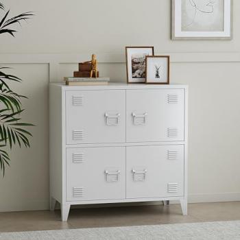 Armario de Oficina Hamina Metálico con 2 Compartimentos y 4 Puertas, Acero, 82 x 80 x 40 cm - Blanco