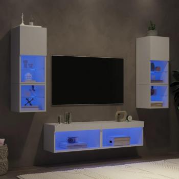 Muebles de TV de pared con LED 6 piezas madera ingeniería blanco
