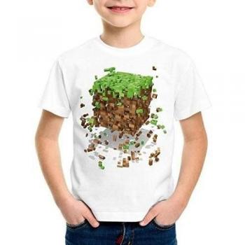 A.N.T. Exploding Cube Camiseta para Niños T-Shirt bloque dado cubo videojuego game, Talla:164