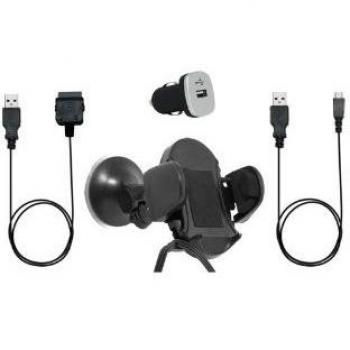 Blueway PACKVOITUREUNIV - Soporte universal y cargador para dispositivos micro USB de coche para teléfono