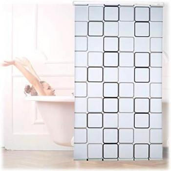 Cortina de Ducha a Rollo Square, Impermeable, Montaje en Techo, Semitrasparente, 120x240 cm - Relaxdays