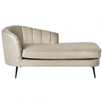 Chaise Lounge Beige Terciopelo Izquierdo Diseño Moderno Patas de Metal Negras Allier