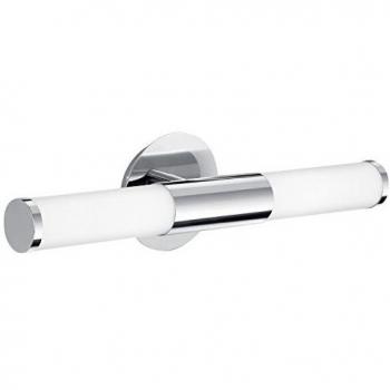 Eglo Palmera 87219 , Lámpara de pared con 2 luces para baño , acero cromado y cristal opaco, 2 bombillas E14, 40 W, protección IP44, longitud: 46 cm, tamaño 11 cm , color plateado y blanco