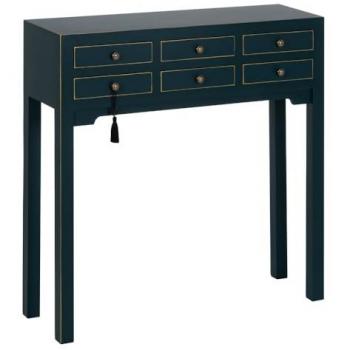 Consola Azul de Madera de Abeto MDF 85 x 26 x 85 cm con 6 cajones