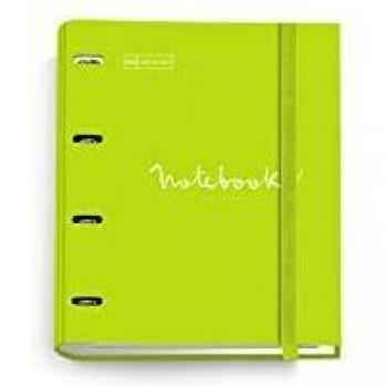 Miquelrius - Carpebloc Notebook Messages, Carpeta Archivador con 4 Anillas + Recambio 100 Hojas A4 con Cuadrícula 5 mm, Papel 90 g, con Separadores y Sobre, color Lima