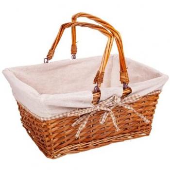 Cesta de Mimbre Forrada con Asa Abatible Marrón 38x30x17/30 cm