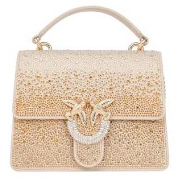 Pinko Love One Mini Crossbody Handbag - Beige with Rhinestones, Size: One Size