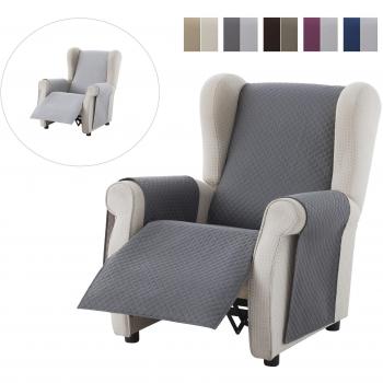 Textilhome - Funda Cubre Sillón Relax Adele, Tamaño 1 Plaza -Protecto Sofá Acolchado Reversible. Color Gris