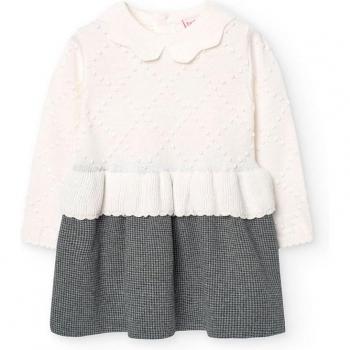Boboli - Vestido de niña combinado de manga larga con falda pata de gallo