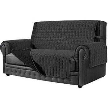 Funda de sofá Linear Antimanchas Reversible 3 Plazas Gris Oscuro y Negro