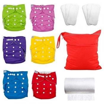 Pañales Lavables de Bambú – Pañal de Tela Reutilizables Ecológicos + Rellenos Insertos de Bambú + Rollo de Toallas Desechables de Bambú + Bolsa de Transporto - Tamaño Ajustable Recién Nacido a 3 años