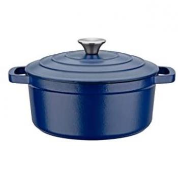 Cazuela de hierro fundido GSW Blue Magic 24 cm, 3.8 litros, azul, apta para inducción y horno, fácil limpieza