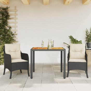 3-Piece Black Poly Rattan Garden Dining Set with Cushions
