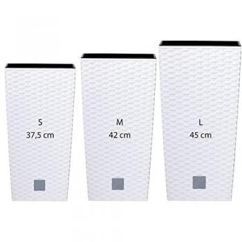 Pack 3 Macetas Altas de Plástico Blanco PROSPERPLAST Rato Square con Depósito Interior (11,4/16,3/19 litros)
