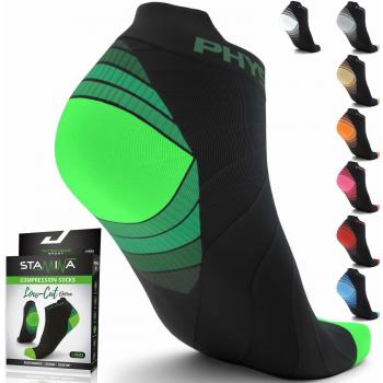Physix Gear Sport Calcetines Running Hombres y Mujeres, los Mejores Calcetines de compresión, Calcetines Tobilleros para la Fascitis Plantar Hombre y Mujer, 2 Pares, L/XL, Verde/Negro, Verde/Blanco