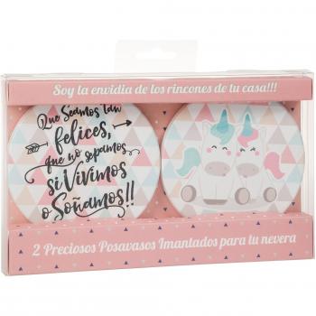 LOVELY STORY 2 Posavasos/SALVAMANTELES IMANTADOS con Frase Y Dibujo DE 22 X 13 CM