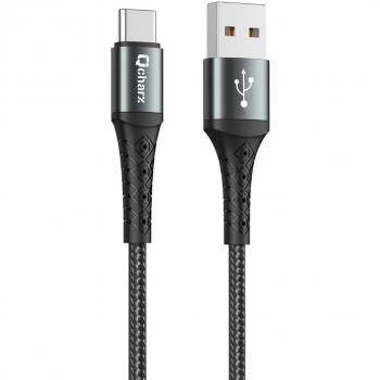 Cable Qcharx Lyon USB a Tipo C 3A - 1m - Aleación de Aluminio Negro Cordón Metálico