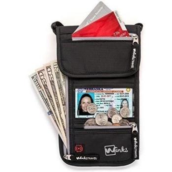 Bolso de viaje para el cuello Winks porta pasaportes de viaje con bloqueo de RFID - Organizador con 7 bolsillos