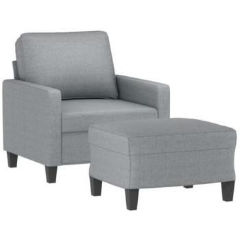Sillón con taburete tela gris claro 60 cm