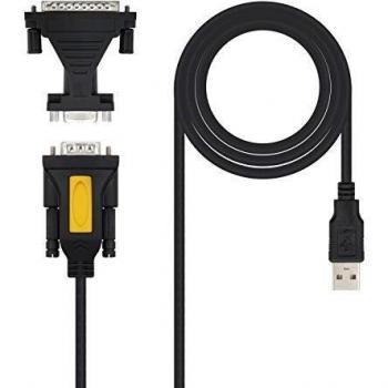 NANOCABLE Acer 10.03.0002 - Conversor USB a Serie para Impresora, Tipo A/M-RS232 DB9/M DB25/M, Macho-Macho, Negro, 1.8mts