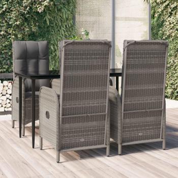 Set de Comedor de Jardín 5 Piezas con Cojines Ratán Sintético Negro y Gris