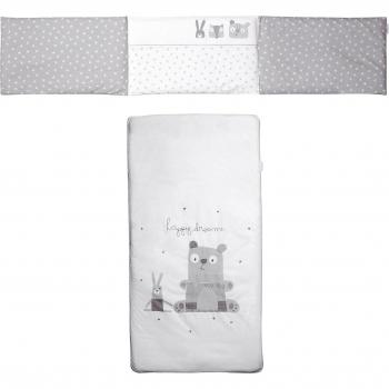 Praia Bobo - Colcha cuna y protector para cuna de 60 x 120 cm, color blanco y gris