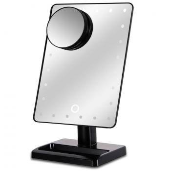 WanEway Espejo de Maquillaje con Luz LED, 20 LEDs, 12 Pantalla Táctil con Iluminación Ajustable, Aumento 10x, Funciona con Pilas, 360° de Rotación, para Cosmético, Afeitado y Viaje