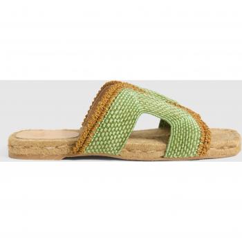 Castañer - Sandalias planas Pura de mujer en verde, cosidas artesanalmente, fabricadas en rayón y yute