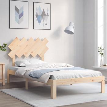 Cama solar sin colchón 100x200 cm en madera maciza de pino con estructura de cama y cabecero en color marrón