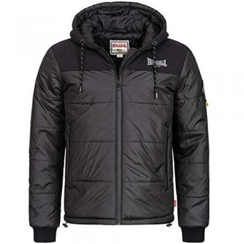 Lonsdale Botallack Quilted Winter Coat for Men, Black, Size 2XL