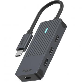 Rapoo Hub USB-C 4 Puertos con Conexión USB-C, Color Gris, Compatible con Dispositivos USB-C