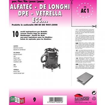 Sacos de Papel para Aspiradora Elettrocasa AC1 - Pack de 10 Unidades Compatibles con Alfatec y De Longhi