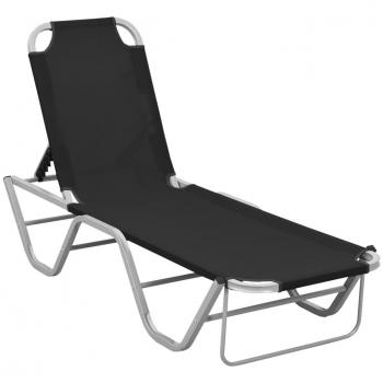 vidaXL Sun Lounger Aluminium and Textilene Black