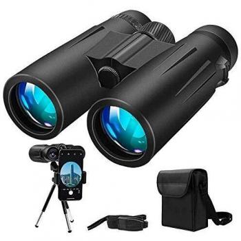 Binoculares, 12x42 Prismaticos Profesionales con trípode y adaptador para teléfono inteligente para observación de aves, senderismo, viajes, caza y deportes