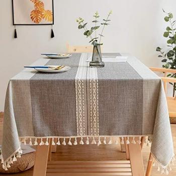Carvapet Manteles Rectangular Manteles Algodón Lino Mantel Bordado Borla Manteles para Cocina Comedor Mesa Buffet Mantel de la Tabla