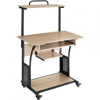 Mesa de escritorio Fife 80 x 65,5 x 130,5 cm - mesa de ordenador funcional de estilo industrial con balda superior y barra, tablero con bandeja extraíble para teclado, mueble de despacho y mobiliario de