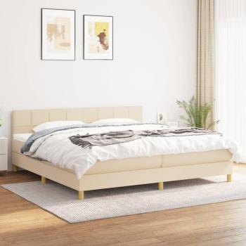Cama Box Spring con Colchón Viscoelástico Acolchado Reversible Tela Crema 200x200 cm
