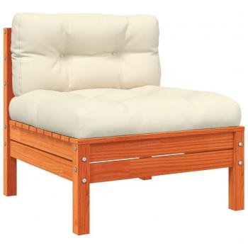 Armless Garden Sofa with Cushions in Wax Brown Solid Pine