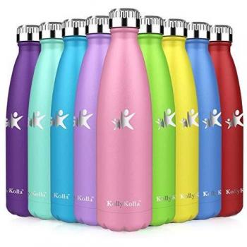 KollyKolla Botella de Agua Acero Inoxidable, Termo Sin BPA Ecológica, Botellas Termica Reutilizable Frascos Térmicos para Niños & Adultos, Deporte, Oficina, Yoga, Ciclismo,