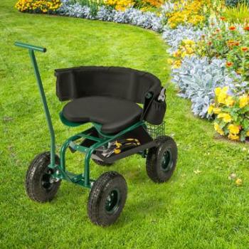 Adjustable Height Rolling Garden Workseat Cart with Tool Storage