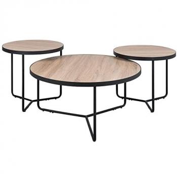 Conjunto de 3 mesas de centro redondas en madera clara con patas metálicas negras Melody